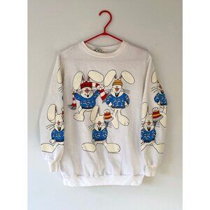 90s vintage colorful cartoon animal graphic puff print cotton pullover sweater